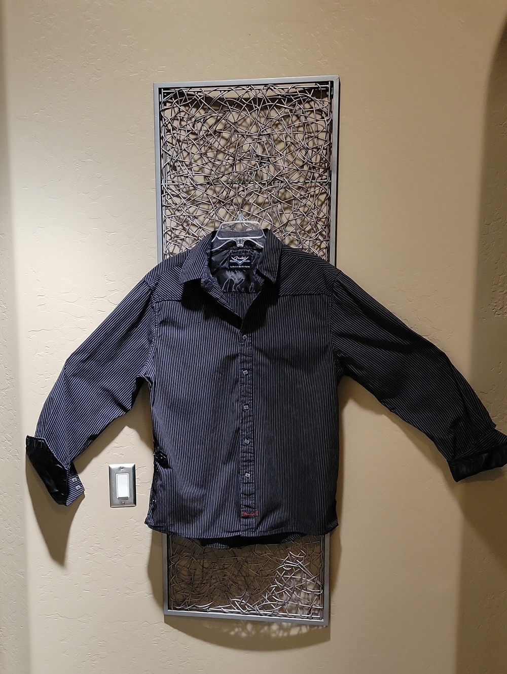 Fender Costom Shop Men's Rock & Roll Religion Black Pinstripe Button-Up Shirt
